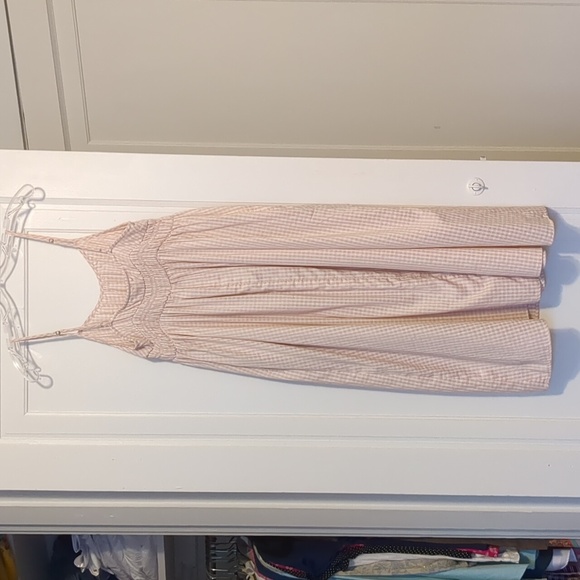 Pink Peach Light Gingham Sundress Empire Waist Pockets Spaghetti Straps Small - Picture 4 of 5
